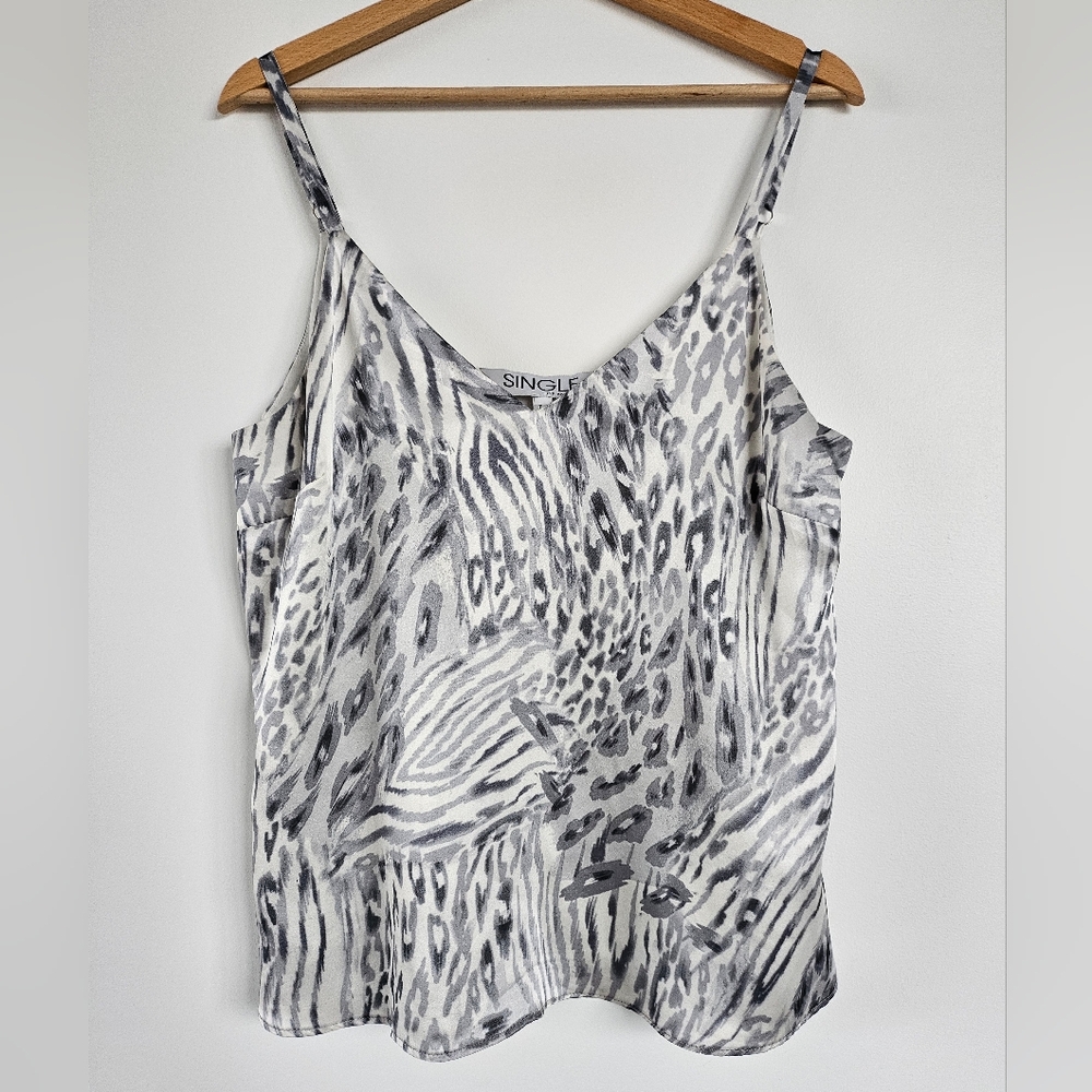 SINGLE Los Angeles Cami Tank Tunic  100% Silk Lined Gray White  Boho Style Sz L
